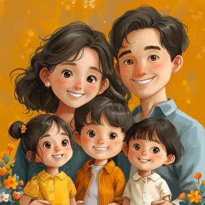 亲子头像 | 一家五口龙凤胎亲子头像